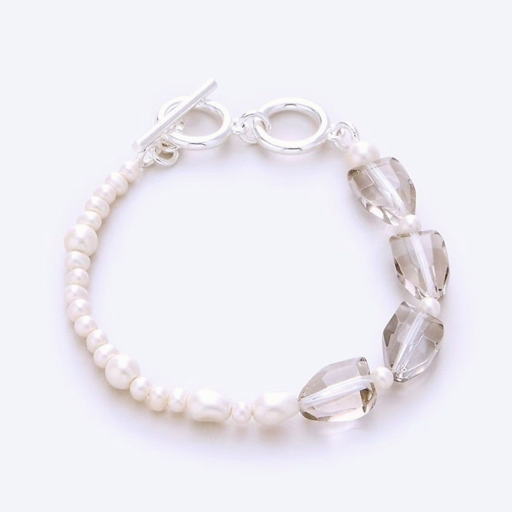 J.Crew Silver Bead & Pearl Adjustable Toggle Bracelet NWT